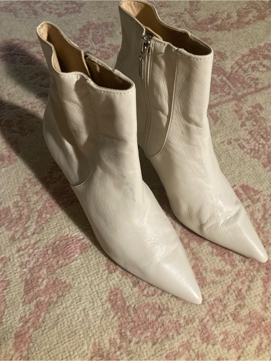 Schutz White Pointed Leather Ankle Booties